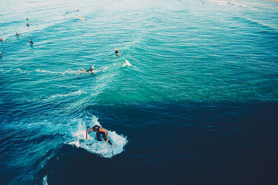 Man Surfing, surfers, waves, water, high angle view, sea, real people HD wallpaper