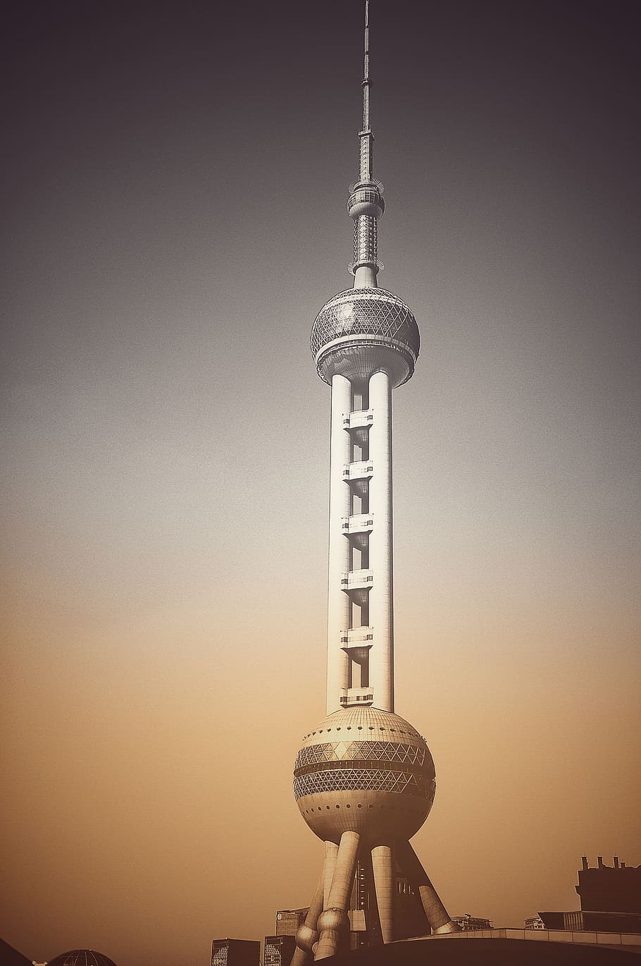 oriental pearl tower, building, architecture, sunset, glow, orange HD wallpaper
