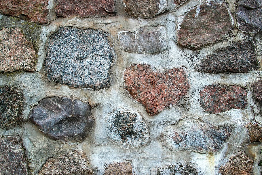 wall, feldstein, heart, heart shape, mortar, background, stone wall HD wallpaper