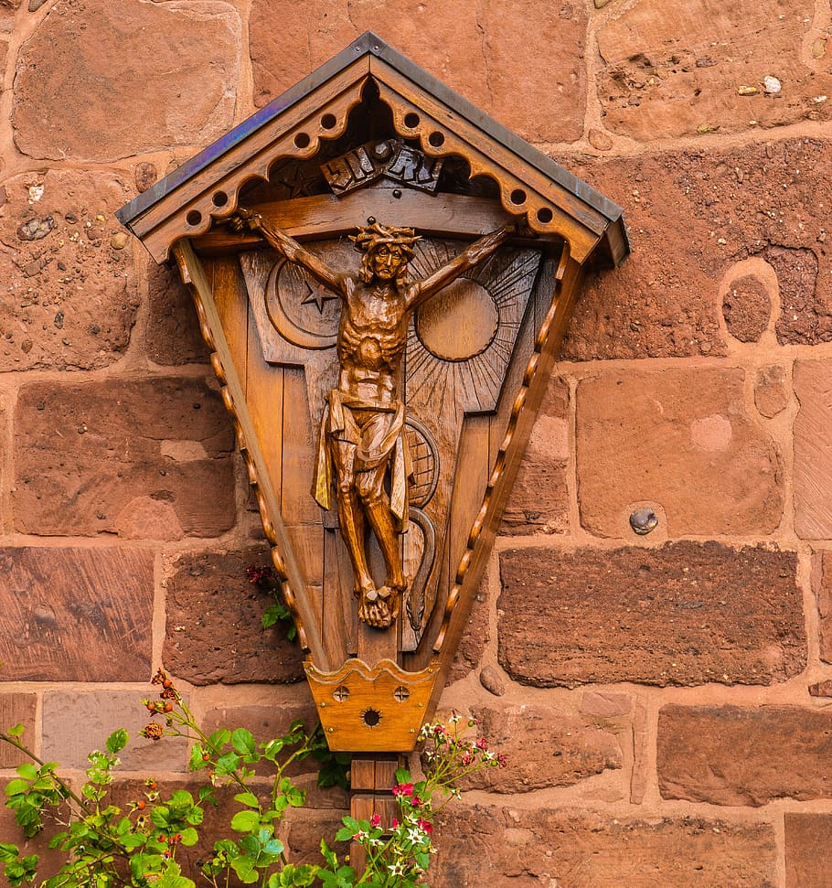 cross, symbol, brick, crucifix, mailbox, letterbox, wall, rust HD wallpaper