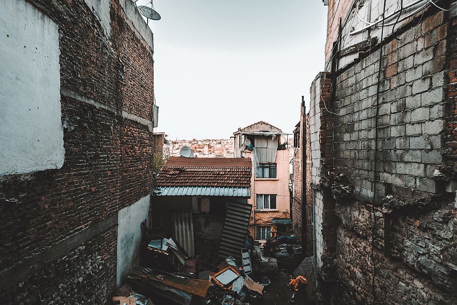 brown shed between buildings, brick, city, alley, urban, turkey HD wallpaper
