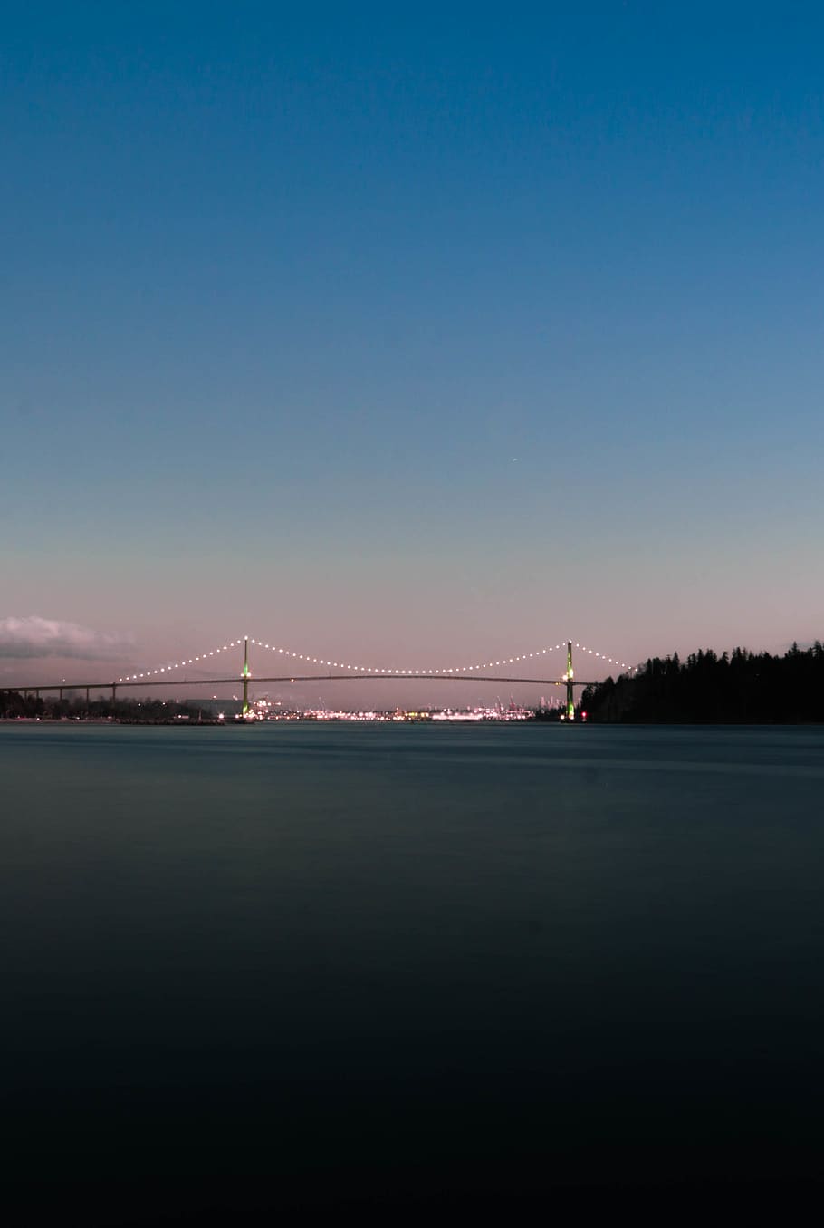 vancouver, canada, bridge, night, water, sky, architecture HD wallpaper