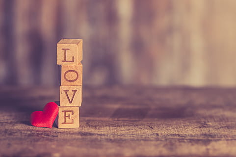 Stack of Love Wooden Blocks, art, background, blur, blurred background HD wallpaper