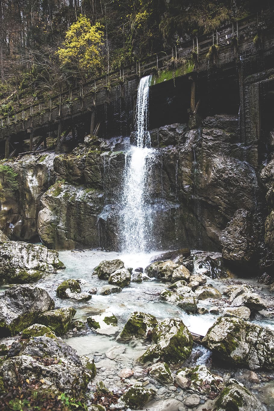 flowing water under bridge, nature, outdoors, river, waterfall HD wallpaper