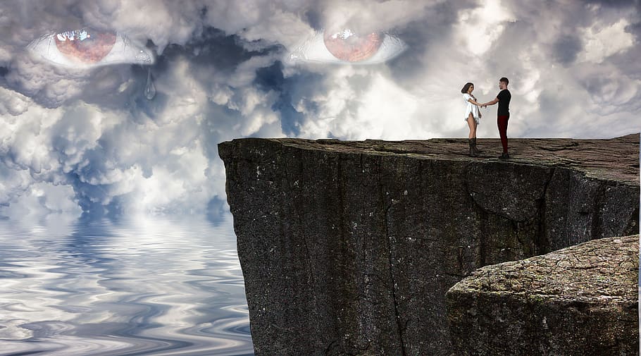 fantasy, couple, longing, think, surprise, together, love, sky HD wallpaper