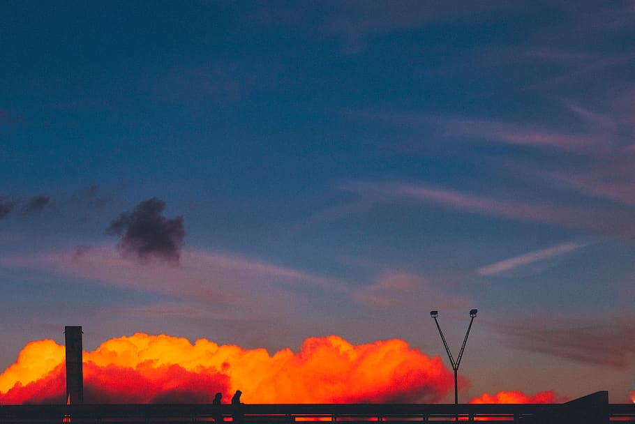 sky, evening, city, shadows, smoke - physical structure, environment HD wallpaper
