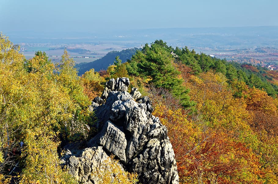 germany, resin, devil's wall, cliff, rock, landscape, autumn HD wallpaper