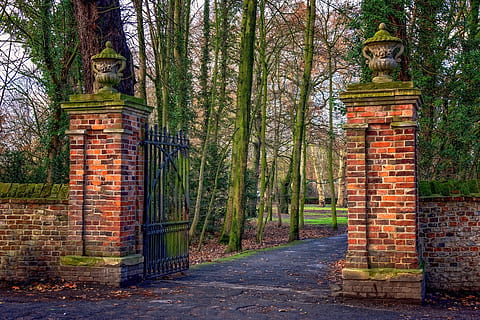 park, trees, wall, stones, nature, forest, input, historically HD wallpaper