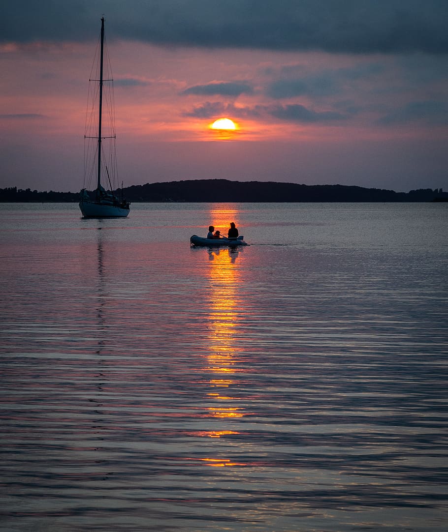 denmark, bøjden, sunset, boat, sea, water, sky, nautical vessel HD wallpaper