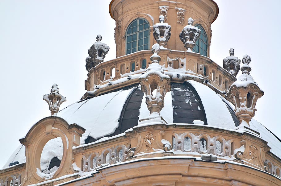 snow covered brown building, yura cathedral, winter, old, ancient HD wallpaper