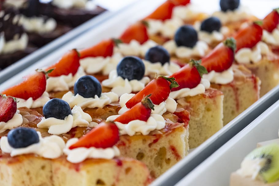 dessert, cake, chunks, sweet, fruits, berries, raspberries HD wallpaper