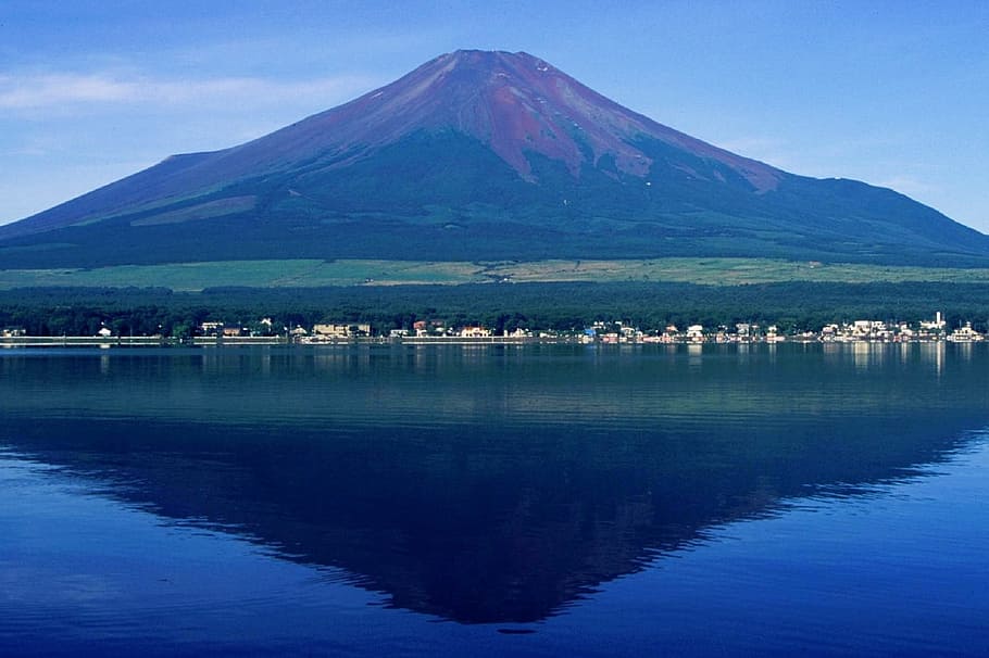 fiji, mountain, japan, peak, nature, landscape, lake, water