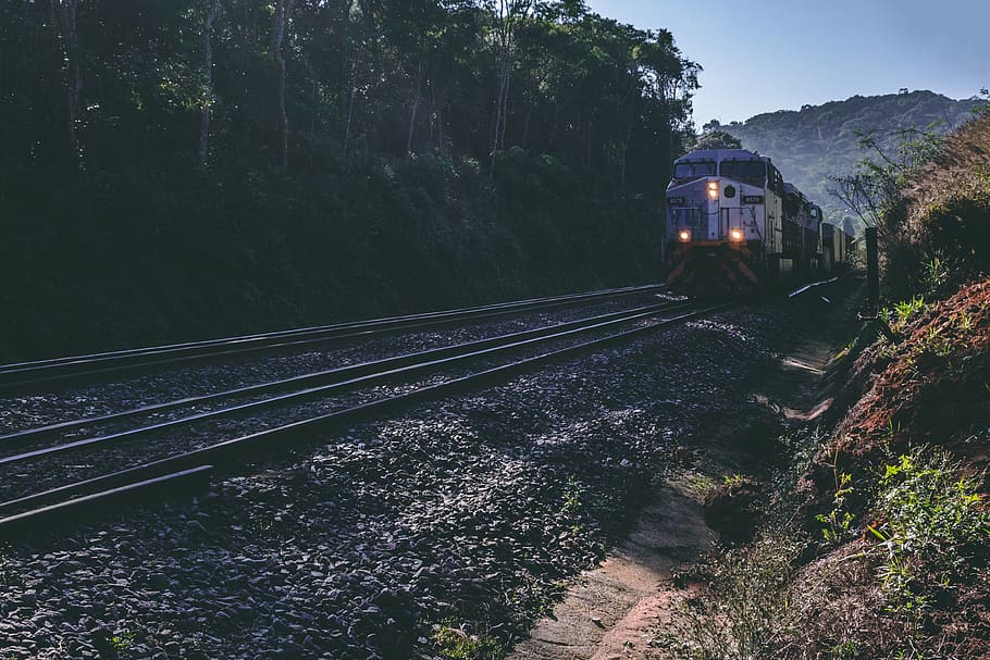 white and black train on track, transportation, vehicle, rail HD wallpaper