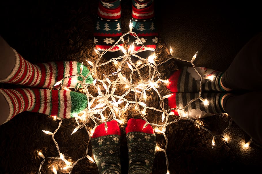 orange string lights surrounded by boots, clothing, apparel, lighting HD wallpaper