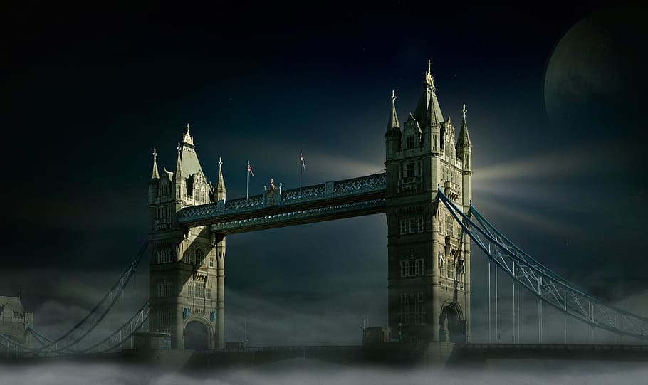 London Bridge, cityscape, clouds, dark, evening, landmark, night HD wallpaper