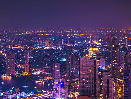 city lights during night time, skyscraper, thailand, bangkok HD wallpaper