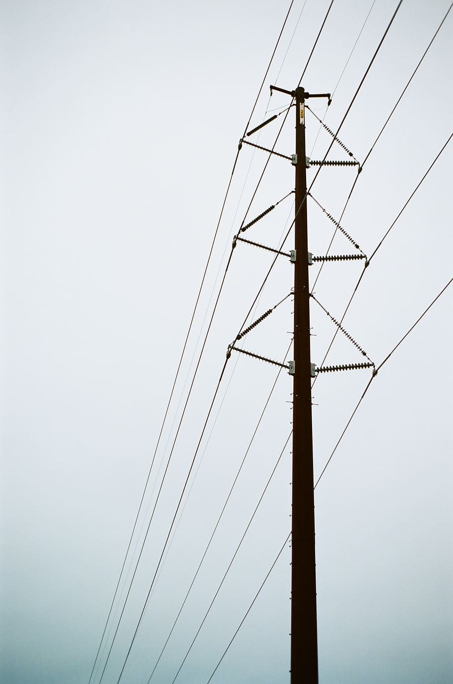 black street post at daytime, utility pole, cable, power lines, HD wallpaper