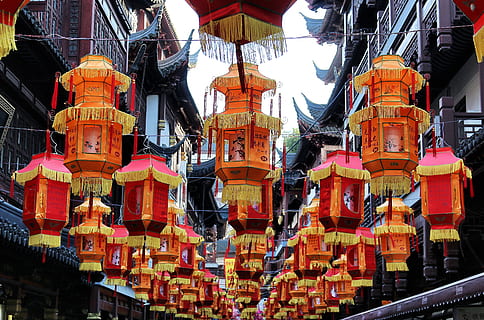 red lanterns, human, person, people, shanghai, china, worship HD wallpaper