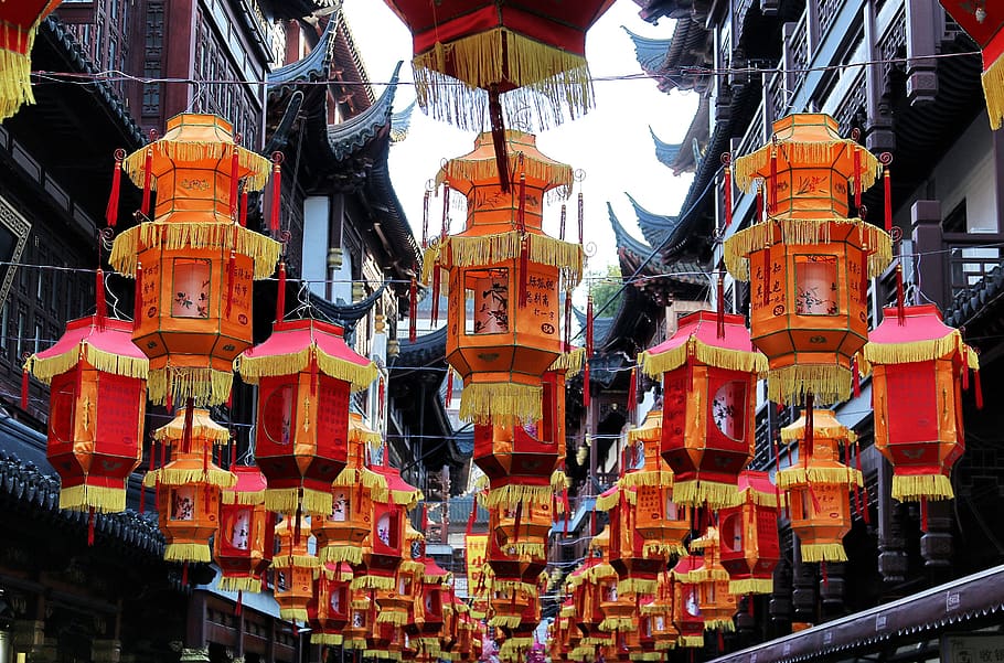 red lanterns, human, person, people, shanghai, china, worship HD wallpaper