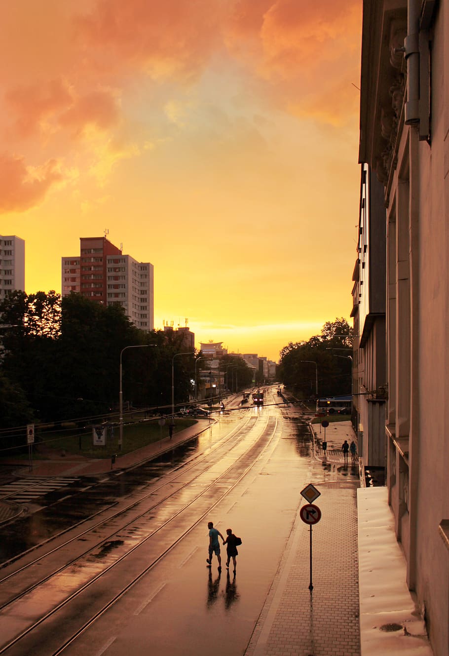 ostrava, city, rain, wet, dawn, clouds, heaven, sky, houses, HD wallpaper