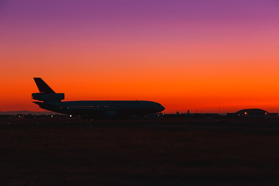 hangar, field, runway, night, mountain, flight, airport, takeoff HD wallpaper