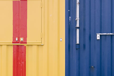 door, texture, surface, steel, metal, color, yellow, red, blue HD wallpaper