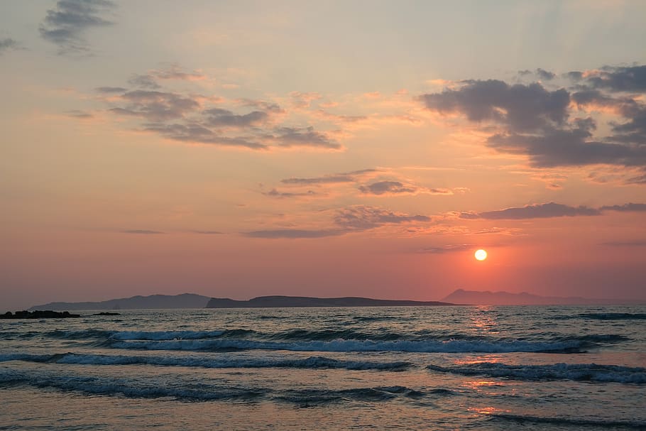 sunset, sea, dusk, abendstimmung, clouds, afterglow, wave, evening sky HD wallpaper
