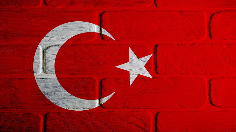 turkish, turkey, flag, month, stars, crescent, red, white, wall