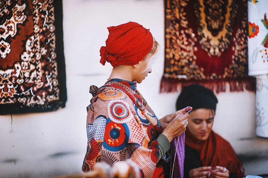 two women crocheting, clothing, real people, focus on foreground HD wallpaper