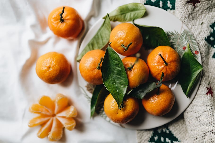 Still life of mandarin oranges with leaves, fruit, sweet, above, HD wallpaper