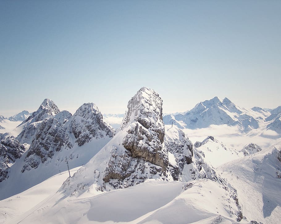 mountains, peaks, cliffs, rocks, snow, winter, cold, outdoors HD wallpaper