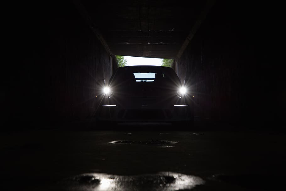 porsche, tunnel, lights, dramatic, calm, storm, before, dark HD wallpaper