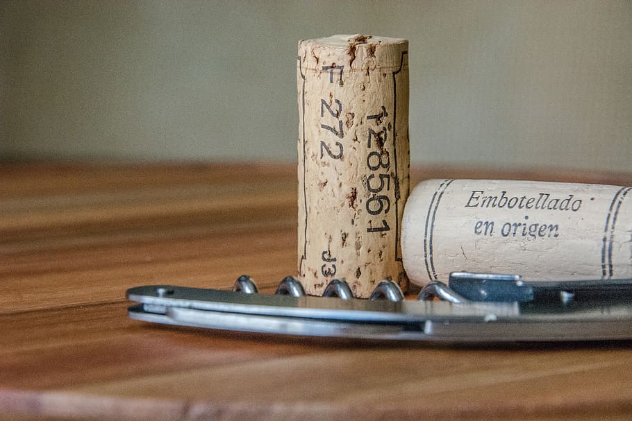 two brown cork bottle lids, wine, wine opener, wine cork, grape HD wallpaper