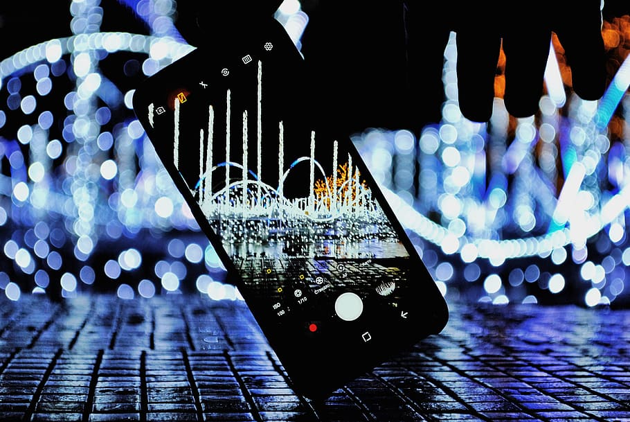 turned-on black smartphone, glass, warsaw, poland, city, urban HD wallpaper