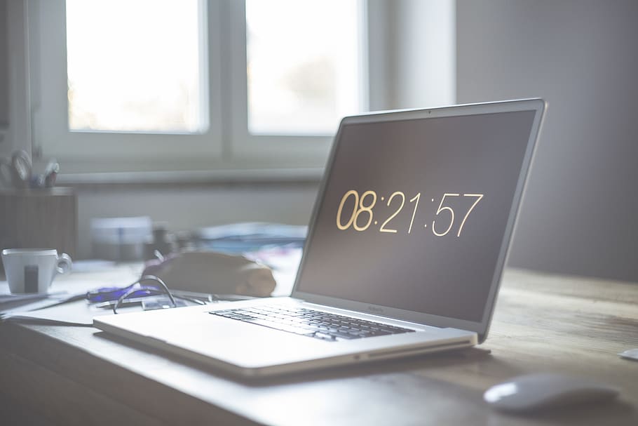 Grey Laptop Computer Set at 08:21:57, apple, desk, digital, electronics HD wallpaper