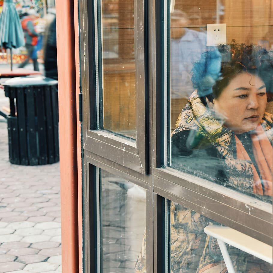 people, glass - material, window, one person, reflection, real people HD wallpaper