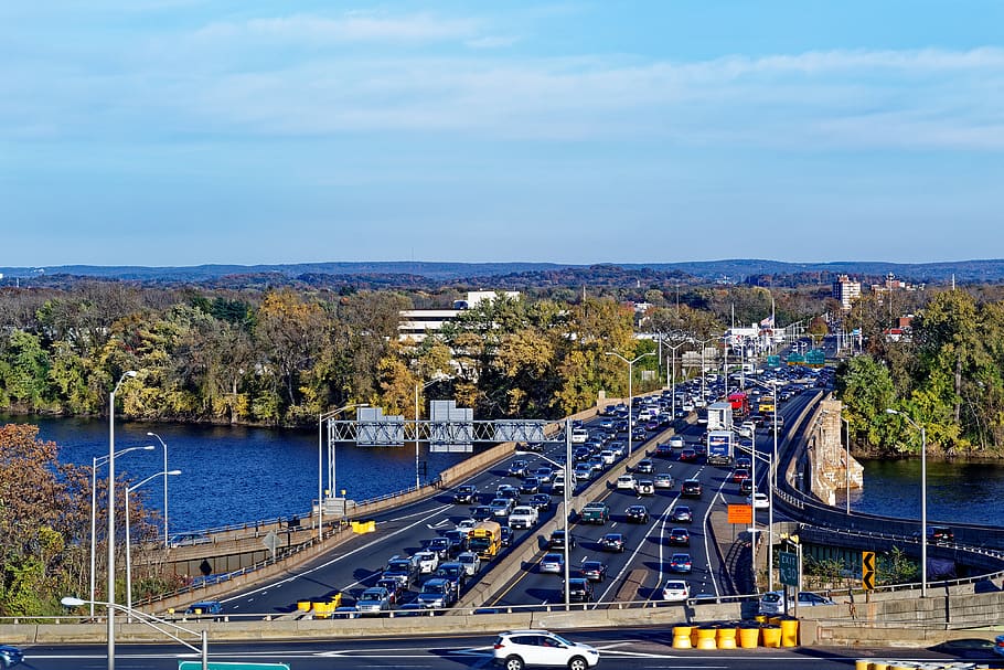 highway, bridge, river, traffic, transportation, water, architecture HD wallpaper