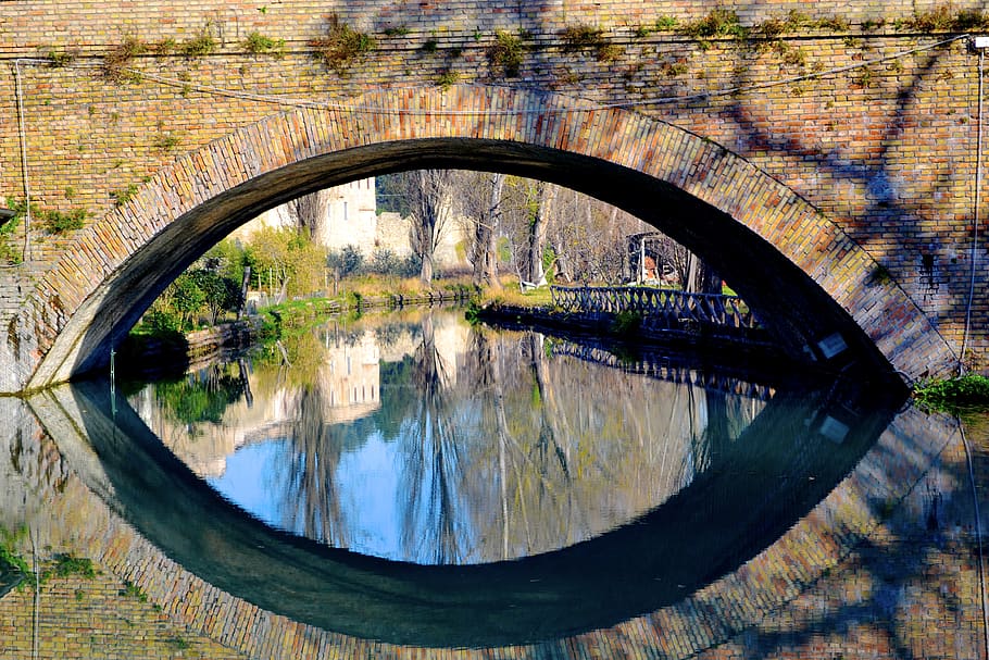 italy, bevagna, reflection, water, built structure, architecture HD wallpaper