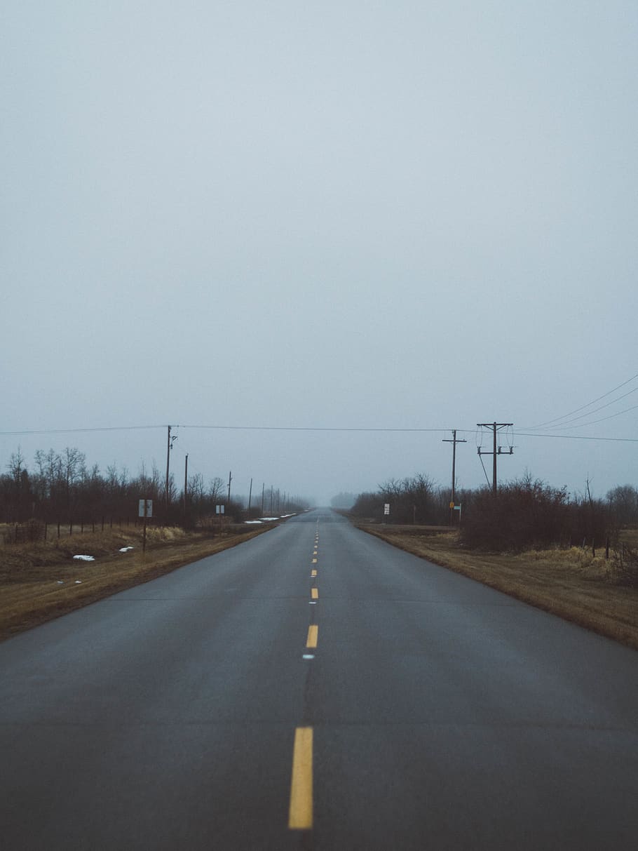 empty road, highway, tent, asphalt, tarmac, cable, power lines HD wallpaper