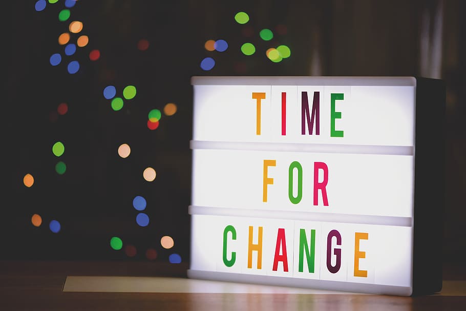 Time for Change Sign With Led Light, art, bokeh, business, colorful HD wallpaper