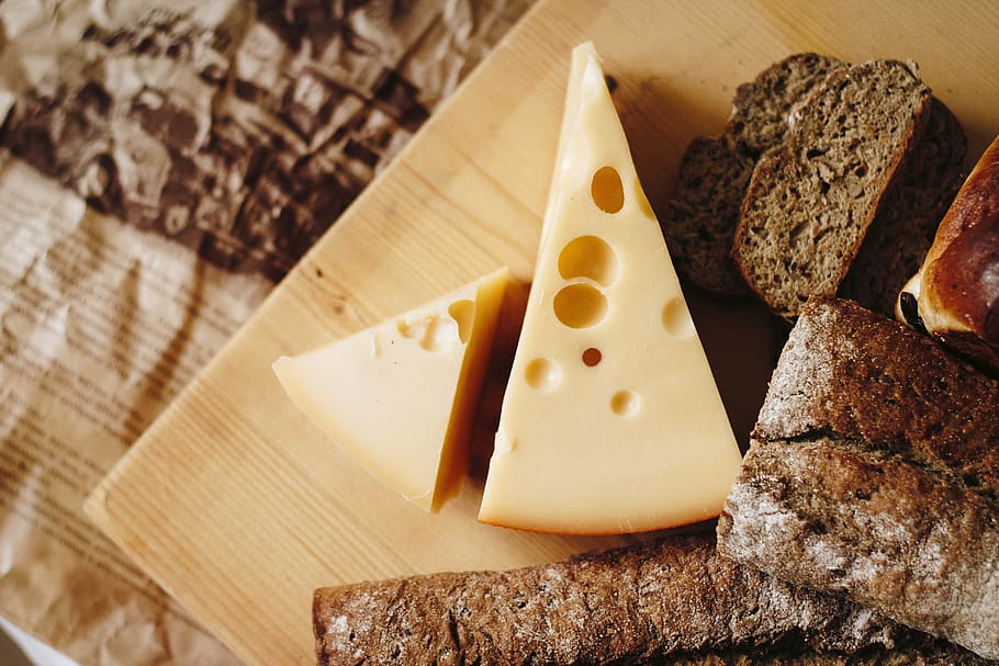 Sliced Cheese on Brown Table Top, bread, close-up, dairy, delicious HD wallpaper