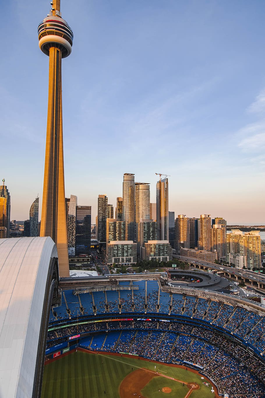 architectural photography of tower, skyscraper, stadium, toronto HD wallpaper