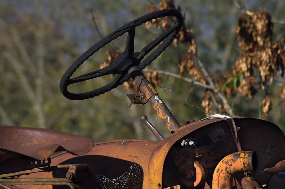 tractor, steering wheel, old, machine, agriculture, rusty, transportation HD wallpaper