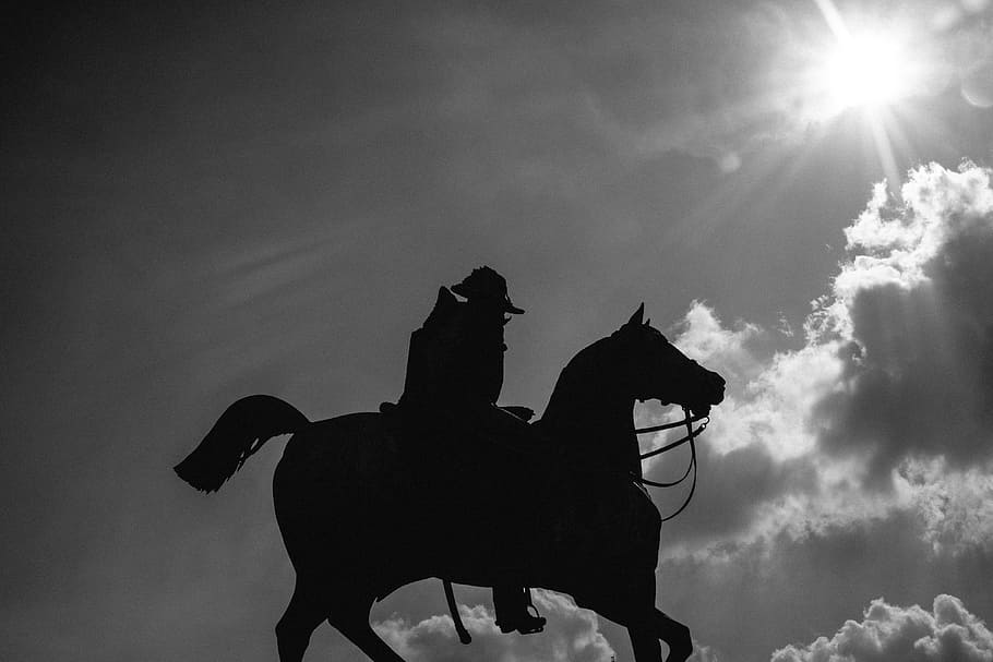 silhouette of equestrian statue, art, background, beautiful, black HD wallpaper