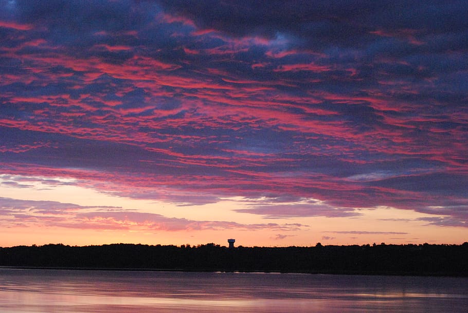 sunrise, river, clouds, cloud - sky, sunset, beauty in nature HD wallpaper