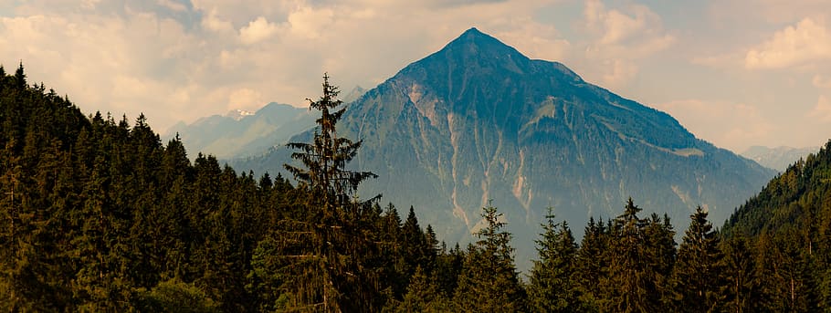 mountain near trees, sky, cloud - sky, beauty in nature, plant HD wallpaper