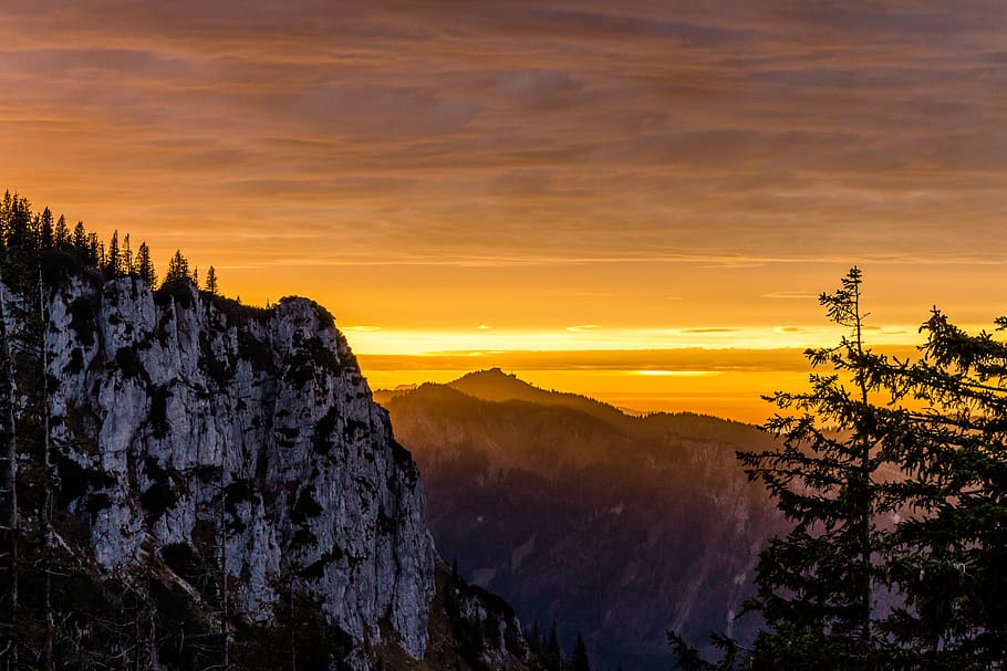 white and black mountain scenery, sunset, beauty in nature, scenics - nature HD wallpaper