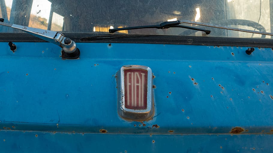 italy, sicily, bus, van, car, fiat, rust, blue, abandonned HD wallpaper