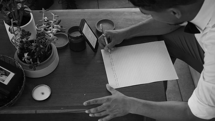 paper, writing, pen, succulent, vows, wedding, table, real people HD wallpaper