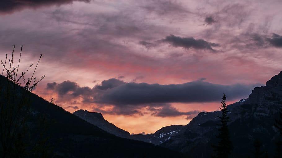 mountain during dawn, sunset, sky, sunrise, nature, canmore, canada HD wallpaper